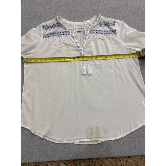 White and Blue Liz Claiborne Embroidered Cotton Peasant Top - Size XL0 - Picture 5 of 7